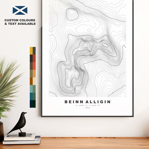 Beinn Alligin-afdruk - contourkaart - Beinn Alligin-poster - Schotland - topografische kaart - afdrukken - kunst aan de muur - Beinn Alligin-kaart - Torridon