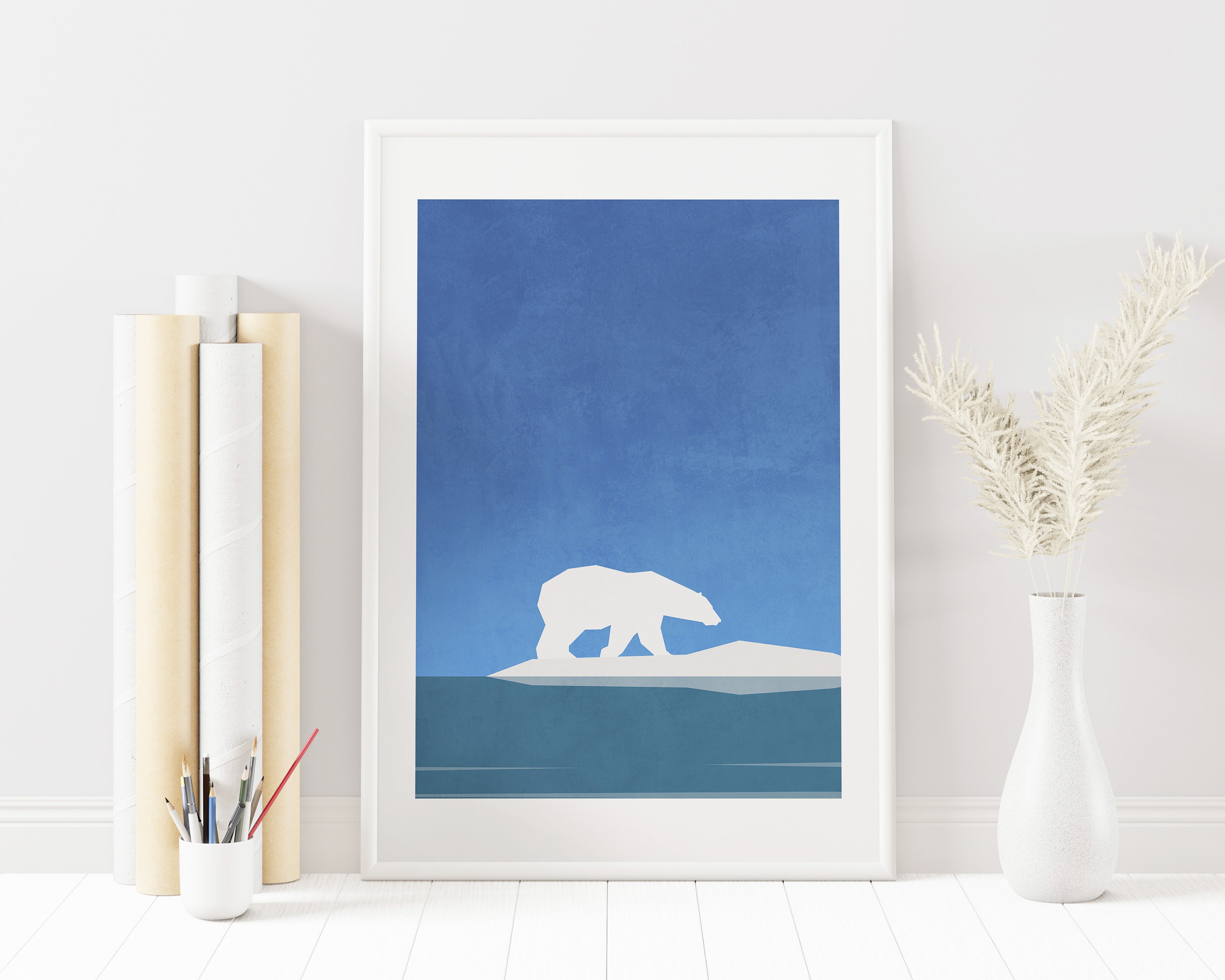 Polar Bear Scandinavian Print - Modern Art Print - Wall Art - Scandinavian Modern - Home Decor - Polar Bear Print - Nursery Wall Art