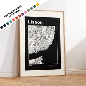 Lisbon Map Print - Print, Framed or on Canvas - Lisbon Poster - Lisbon Portugal - Custom Text Options - Map Wall Art - Gift