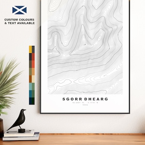 Impression Sgorr Dhearg - carte des contours - affiche Sgorr Dhearg - Écosse - carte topographique - impression - art mural - carte de Beinn a Bheithir