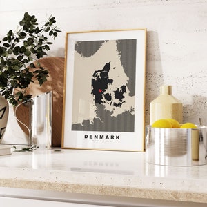 Dänemark Druck - Benutzerdefinierter Kartendruck - Geschenkoptionen mit personalisiertem Text - Rahmen / Leinwandoptionen - Vintage Style Map Print