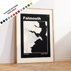 Impression de carte de Falmouth - Options/couleurs personnalisées disponibles - Impressions ou impressions encadrées - Falmouth Cornwall - Texte personnalisé pour cadeau