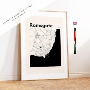Impresión del mapa de Ramsgate - Opciones y colores personalizados disponibles - Impresiones o impresiones enmarcadas - Kent, Reino Unido