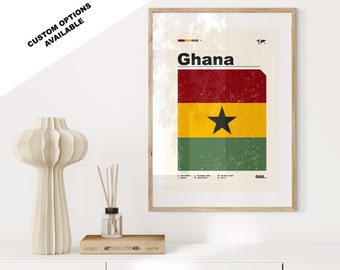 Ghana Flag Print - Flag Poster - Mid Century Modern - Custom Options Available - Framed or Canvas Prints Available - Custom Gift