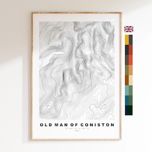 Old Man of Coniston Print - Konturkarte - Old Man of Coniston Map - Lake Distrikt - Topographische Karte - Print - Poster - Wand Kunst - Topographie