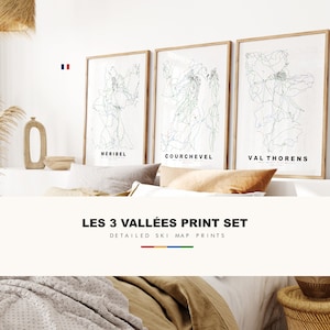 Printset skikaart Three Valleys - print skikaart - contourkaart - Les Trois Vallées, Frankrijk - Les 3 Vallées print - prints of ingelijste prints
