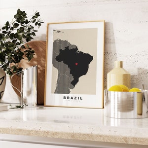 Brazil Print - Custom Map Print - Personalised Text Gift Options - Frames/Canvas Options - Vintage Style Map Print