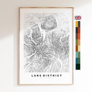Impression Lake District - Carte des contours - Carte Lake District - Carte topographique - Impression - Poster - Art mural - Cadeau Lake District - Topographie