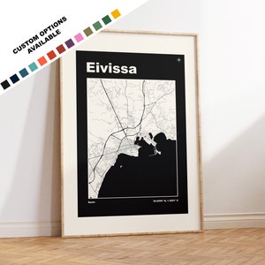 Impresión del mapa de Eivissa - Impresión, enmarcada o sobre lienzo - Póster de Eivissa - Eivissa, Ibiza, España - Opciones de texto personalizadas - Arte mural con mapas - Regalo