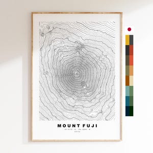 Carte du Mont Fuji - Japon - Carte des contours  - Carte topographique - Impression - Affiche - Impression de carte