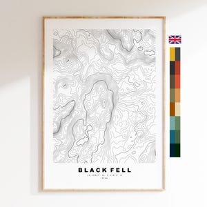 Black Fell-afdruk (Lake District) - contourkaart - Black Fell Lake District-kaart - Lake District - topografische kaart - afdruk - topografie