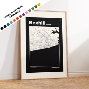 Bexhill Karte Druck - Individuelle Optionen / Farben erhältlich - Drucke oder gerahmte Drucke - Bexhill am Meer - Individueller Text für Geschenk
