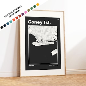 Coney Island Karte Druck - Druck, gerahmt oder auf Leinwand - Coney Island Poster - USA - Benutzerdefinierte Textoptionen - Karte Wandkunst - Geschenk - USA