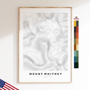 Mount Whitney Druck - Vereinigte Staaten - Konturkarte - Topographie - Topografische Karte - Druck - Poster - Kartendruck