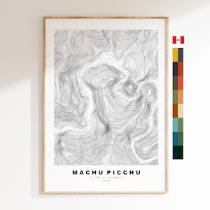 Carte du Machu Picchu - Pérou - Carte des contours  - Carte topographique - Impression - Affiche - Impression de carte
