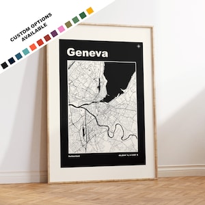 Geneva Map Print - Print, Framed or on Canvas - Geneva Poster - Geneva Switzerland - Custom Text Options - Map Wall Art - Gift