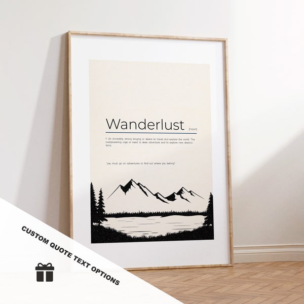 Wanderlust Definition Print - Custom Text/Quote Options - Customised Gift - Framed or Canvas - Quote Print - Different Colours Available