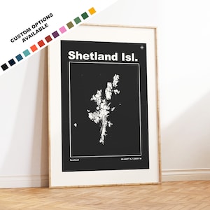 Shetland Karte Druck - Individuelle Optionen / Farben erhältlich - Drucke oder gerahmte Drucke - Shetlandinseln, Schottland - Benutzerdefinierter Text für Geschenk
