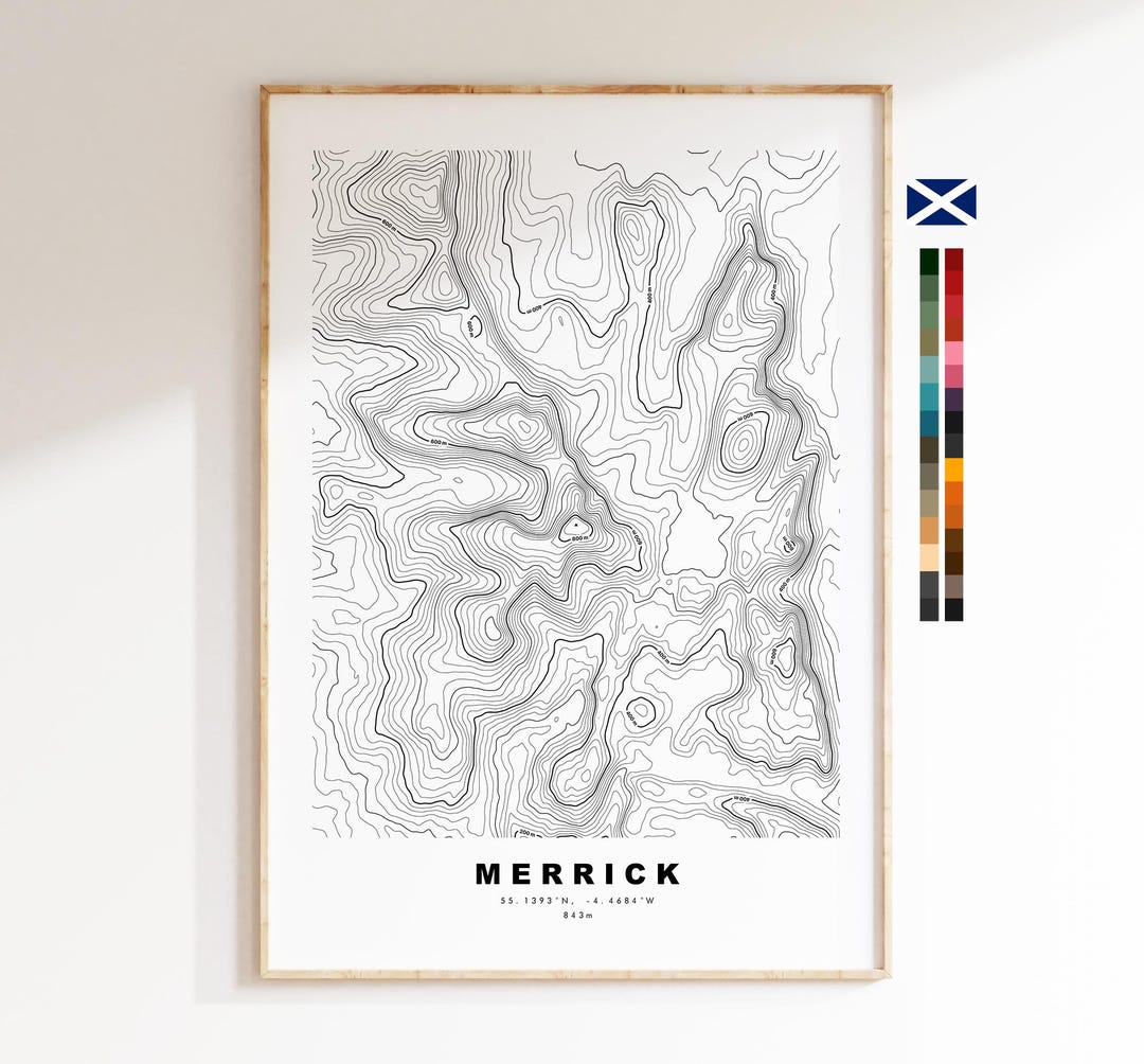 Merrick Print - Contour Map - Merrick Poster - Scotland - Topographic ...
