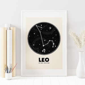Leo Print - Customisable - Zodiac Starsign - Constellation - Personalised Print - Wall Art - Zodiac Print - Leo Zodiac Sign - Gift