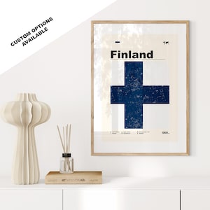 Finland Flag Print - Flag Poster - Mid Century Modern - Custom Options Available - Framed or Canvas Prints Available - Custom Gift