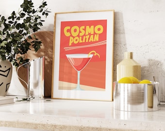 Impresión de cóctel cosmopolita - Arte mural de cocina - Póster de cóctel cosmopolita - Impresión de cocina de inspiración retro - Póster de cóctel retro