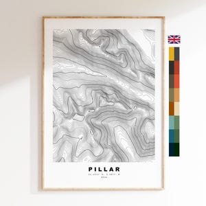 Impression pilier - carte des contours - carte Pillar Lake District - Lake District - carte topographique - impression - poster - art mural - topographie