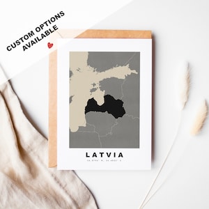 Cartão de felicitações personalizado da Letônia - Envelope Kraft incluído - Texto personalizado - Cartão de felicitações da Letônia - Aniversário - Viagem surpresa - Aniversário