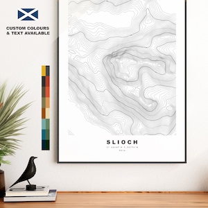 Slioch-afdruk - contourkaart - Slioch-poster - Schotland - topografische kaart - afdrukken - kunst aan de muur - kaart Sleaghach