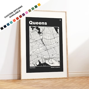 Queens Map Print - Print, Framed or on Canvas - Queens Poster - Queens United States - Custom Text Options - Map Wall Art - Gift - USA