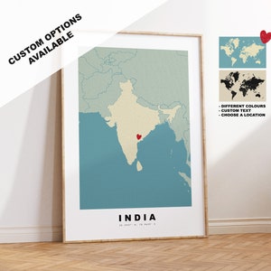 India kaart afdrukken - gepersonaliseerd kaartcadeau - ingelijste of canvas opties beschikbaar - aangepaste tekstopties - gepersonaliseerd cadeau