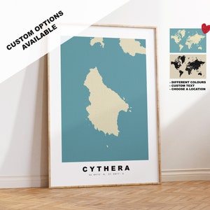 Cythera Kartendruck - Personalisiertes Kartengeschenk - Rahmen- oder Leinwandoptionen verfügbar - Benutzerdefinierte Textoptionen - Personalisiertes Geschenk