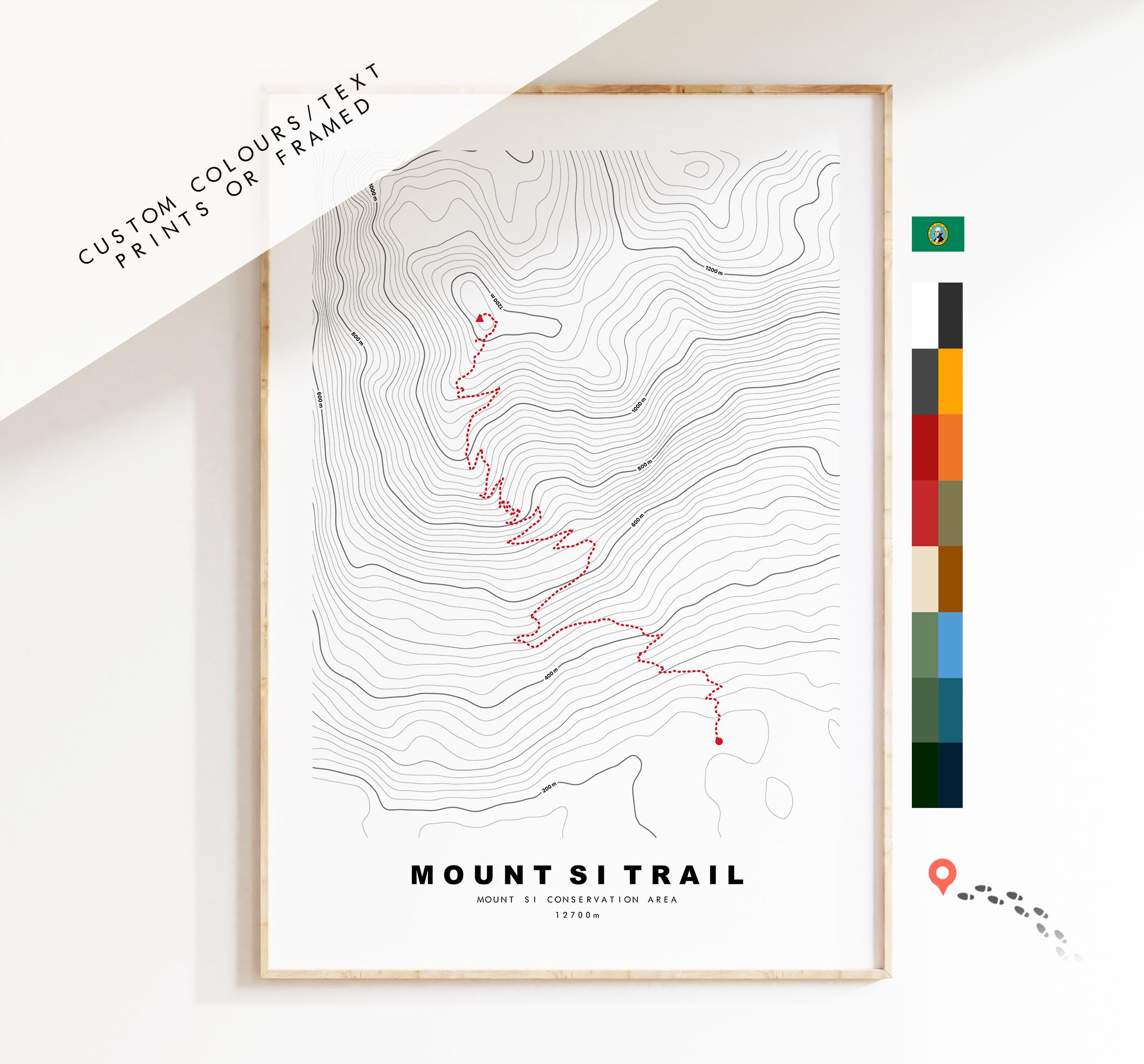 Mount Si Trail Map Print - Trail and Contour Map - Topography - Contour - Washington - Map - Hiking Map - Trail Map - USA Hiking Maps