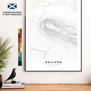 Suilven-afdruk - contourkaart - Suilven-poster - Schotland - topografische kaart - afdrukken - muurkunst - kaart Suilven - Inverpolly - Sutherland