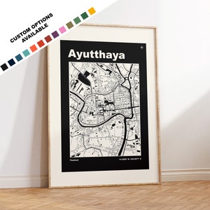 Ayutthaya Map Print - Print, Framed or on Canvas - Ayutthaya Poster - Ayutthaya Thailand - Custom Text Options - Map Wall Art - Gift