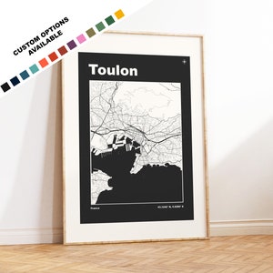 Impresión de mapa de Toulon - Impresión, enmarcada o sobre lienzo - Impresiones o impresiones enmarcadas - Toulon, Francia - Opciones de texto personalizadas - Mapas de ciudades de Francia