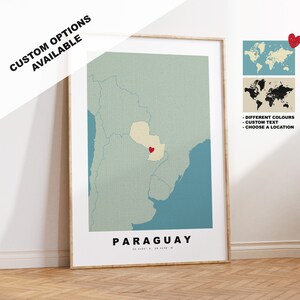 Paraguay Kartendruck - Personalisiertes Kartengeschenk - Rahmen- oder Leinwandoptionen verfügbar - Benutzerdefinierte Textoptionen - Personalisiertes Geschenk