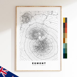 Egmont Impression - Nouvelle-Zélande - Carte des contours  - Carte topographique - Impression - Affiche - Impression de carte