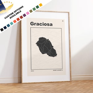 Ilha Graciosa Imprimer - Açores Map Print - Açores Wall Art - Carte - Imprimer - Affiche - Cadeau