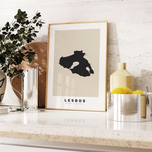 Lesbos Druck - Benutzerdefinierter Kartendruck - Geschenkoptionen mit personalisiertem Text - Rahmen / Leinwandoptionen - Vintage Style Map Print