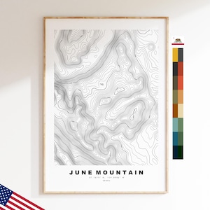 Bergkaart juni print - contourkaart print - topografische kaart - poster - muurkunst - bergkaarten VS - Californië
