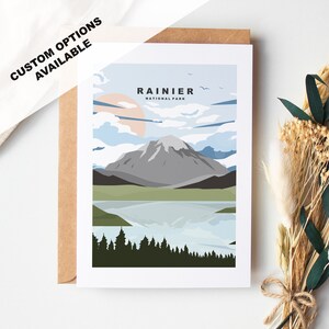 Tarjeta de felicitación del Monte Rainier - Parque Nacional del Monte Rainier - Tarjetas de felicitación de los parques nacionales de EE. UU. - Sobre incluido - Tarjeta reciclada blanca