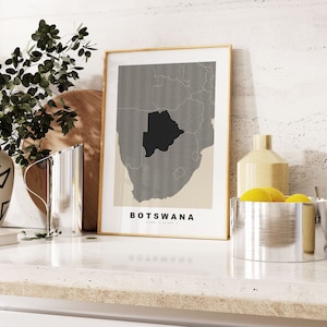 Botswana Print - Custom Map Print - Personalised Text Gift Options - Frames/Canvas Options - Vintage Style Map Print