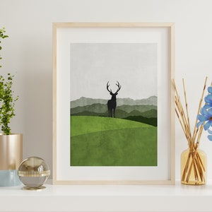 Scandinavian Print Stag in the Woods Modern Art Print Wall Art Scandinavian Modern Home Decor White Wall Art Nature Travel image 2