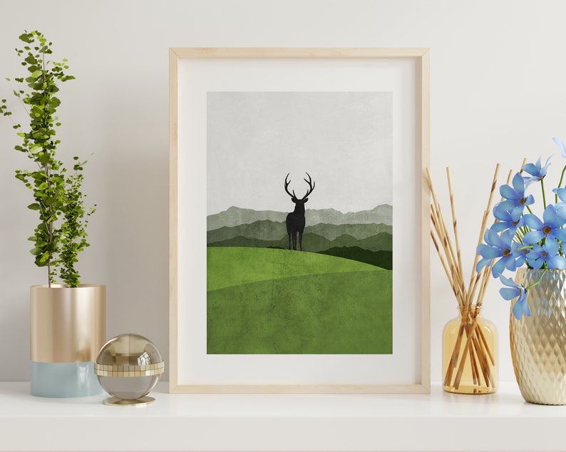 Scandinavian Print Stag in the Woods Modern Art Print Wall Art Scandinavian Modern Home Decor White Wall Art Nature Travel image 2