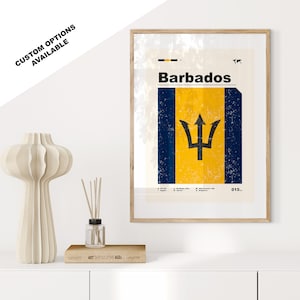 Vlag van Barbados - vlagposter - modern halverwege de eeuw - aangepaste opties beschikbaar - ingelijste of canvasafdrukken beschikbaar - aangepast cadeau