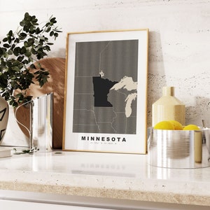 Minnesota Druck - Benutzerdefinierter Kartendruck - Geschenkoptionen mit personalisiertem Text - Rahmen / Leinwandoptionen - Vintage Style Map Print