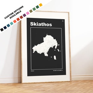 Skiathos Karte Druck - Benutzerdefinierte Optionen / Farben erhältlich - Drucke oder gerahmte Drucke - Skiathos, Griechenland - Benutzerdefinierter Text für Geschenk