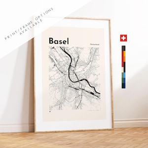 Basel Map Print - Custom options/colours available - Prints or Framed Prints - Basel, Switzerland - Custom Text for Gift
