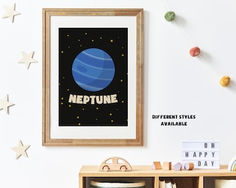 Neptune Poster - Childrens Room Wall Art - Planet Wall Art - Solar System Print - Nursery Art - Solar System - Kids Room Decor